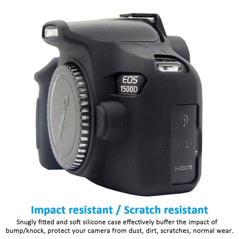 Easy Hood Camera Case for Canon EOS Rebel T6 T7 T5, Anti-Scratch Soft Silicone Protective Cover Protector Skin for Canon EOS 1500D Rebel T7 / EOS 1300D Rebel T6 DSLR Camera (Black) - Image 3